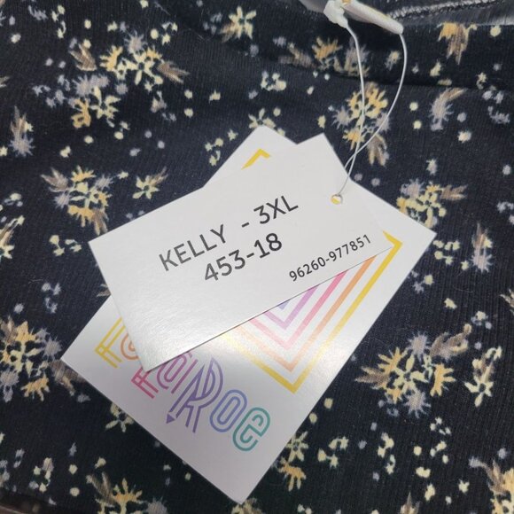 Lularoe Kelly Shirt Top Floral Black Womens Plus Size 3XL Short Sleeve Summer - Picture 6 of 8